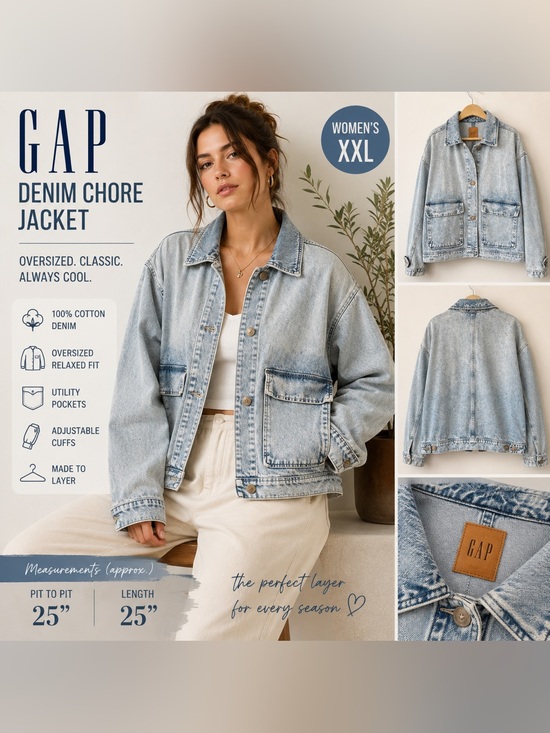 GAP Jackets & Blazers - GAP Women's Light Wash Denim Chore Jacket - Light Blue- Size XXL